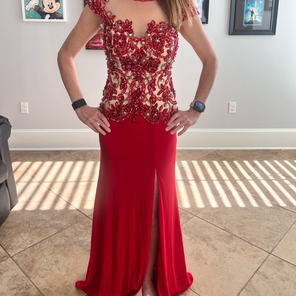 Elegant Red Beaded Evening Gown